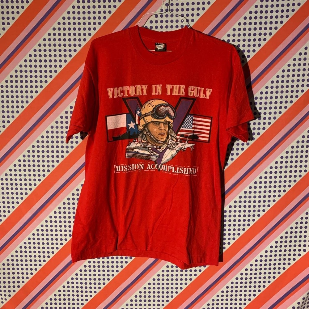 Vintage 1991 Victory in the Gulf Graphic Tee Screen Stars Best Red XL